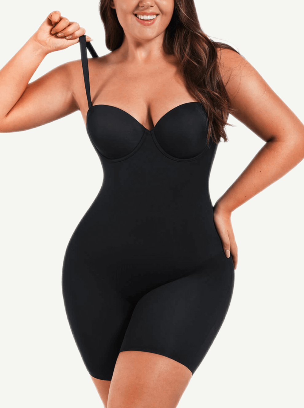 Seamless Sculpting Mid-Thigh Tummy Control Bodysuit with Underwire Push-Up Bra