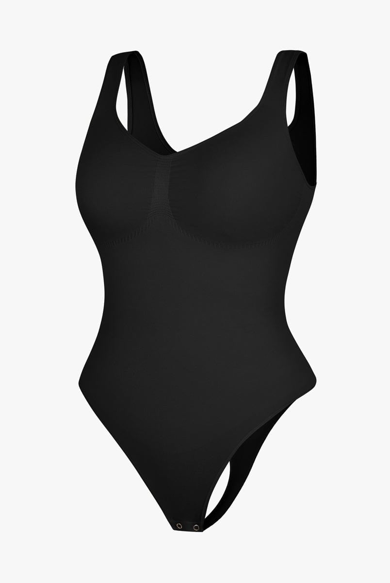 Seamless Diamond Neckline Bust Support Waist Abdomen Control Thong Bodysuit