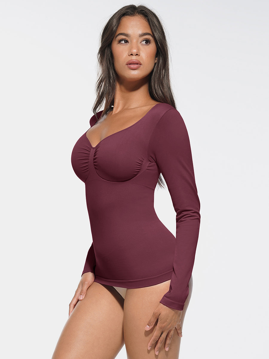 Seamless Diamond Neck Bust Support Bodysuit for Tummy and Waist Control