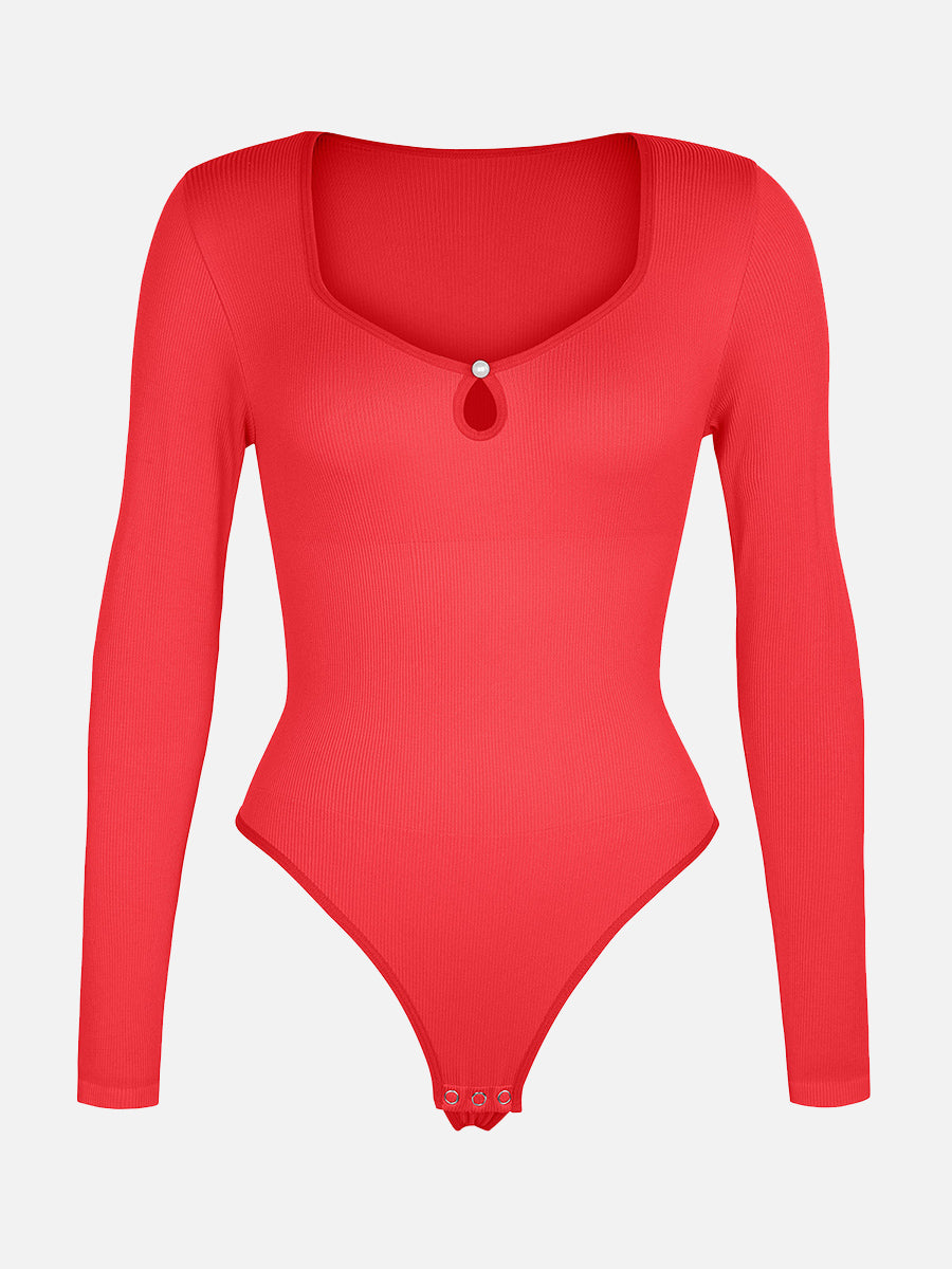 Seamless Ribbed Sexy Hollow Scoop Neck Thong Bodysuit for Women