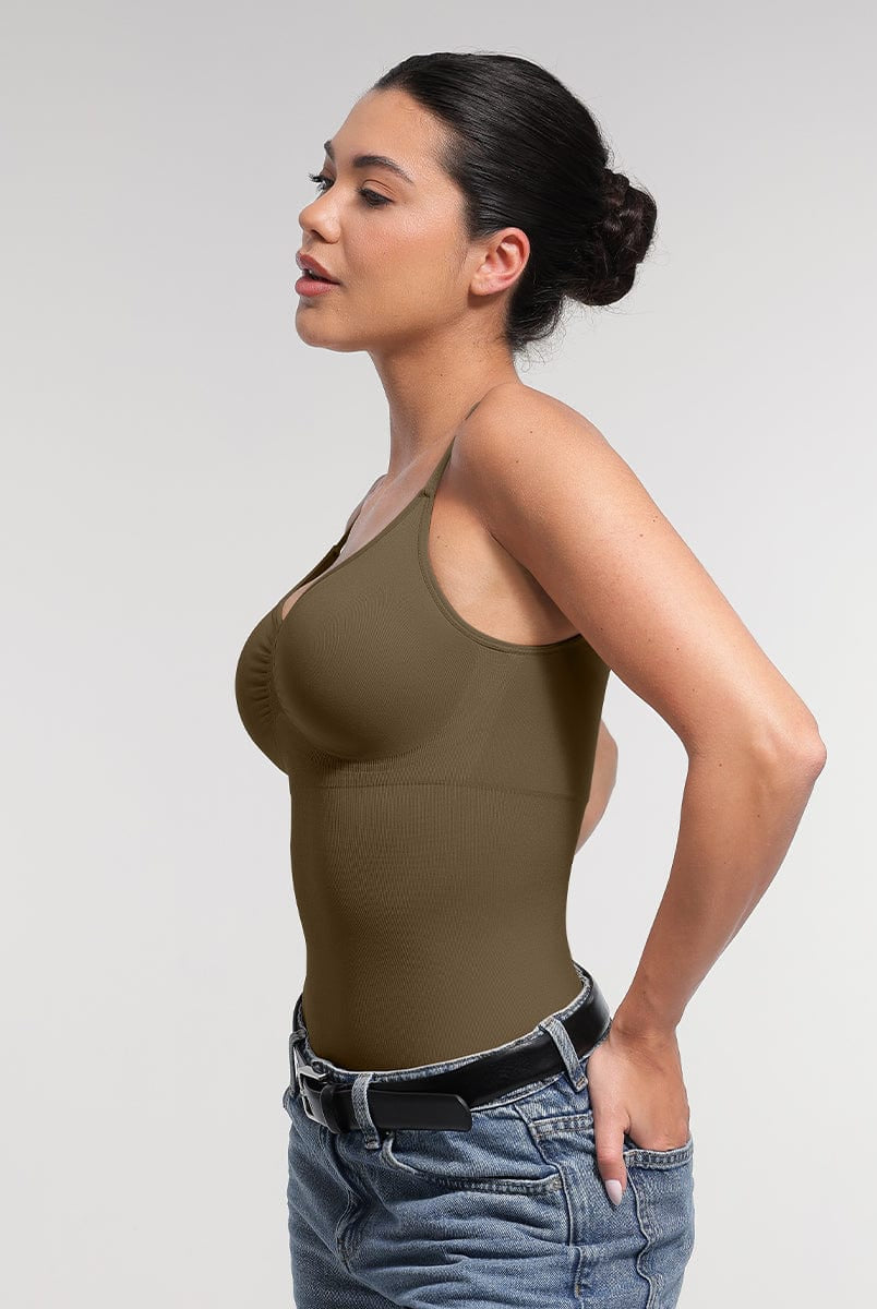 Ultimate Seamless Bra-Free Cami Tummy Control Thong Bodysuit with Removable Pads