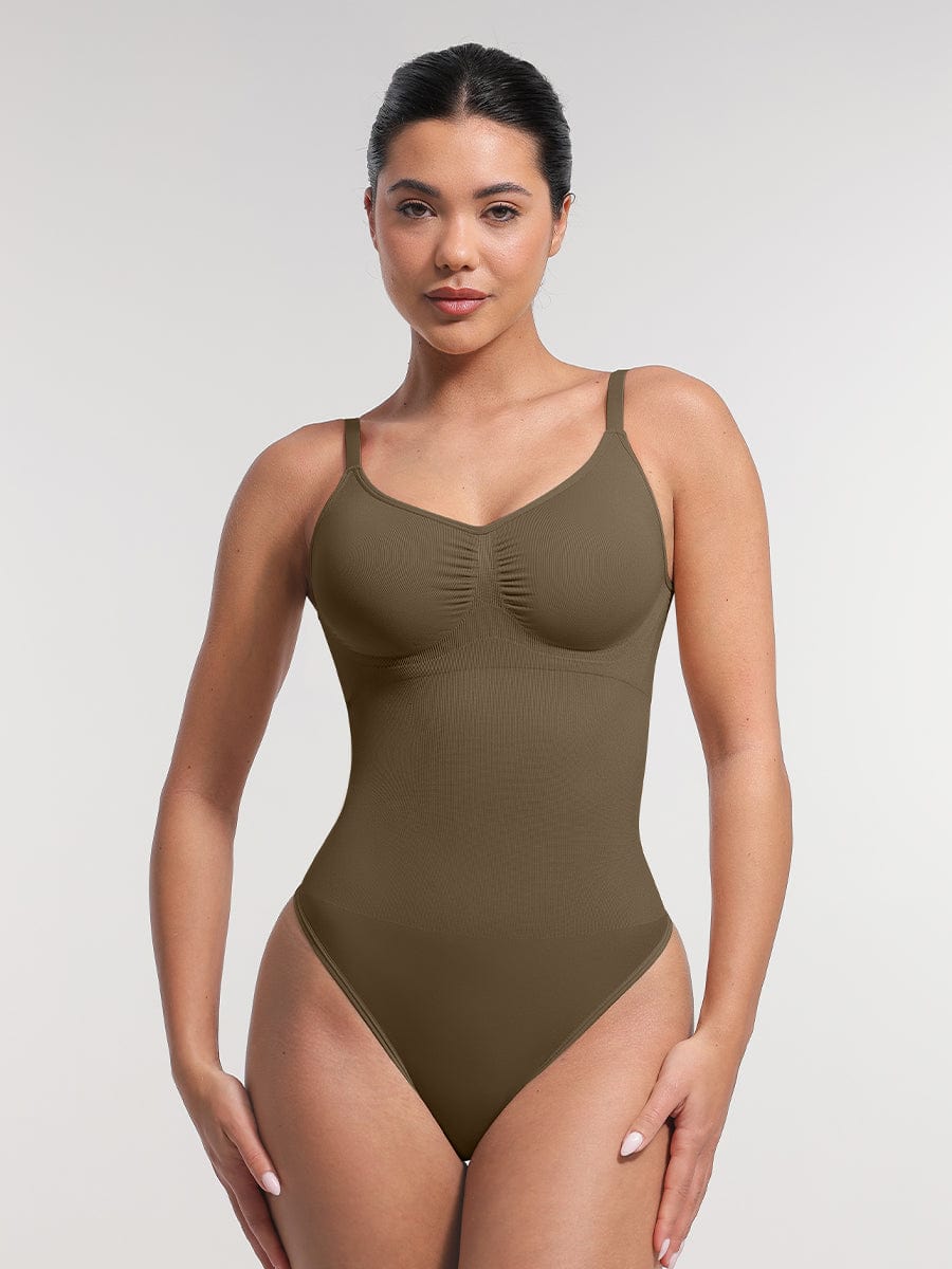 Ultimate Seamless Bra-Free Cami Tummy Control Thong Bodysuit with Removable Pads