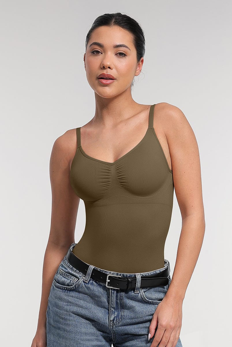Ultimate Seamless Bra-Free Cami Tummy Control Thong Bodysuit with Removable Pads
