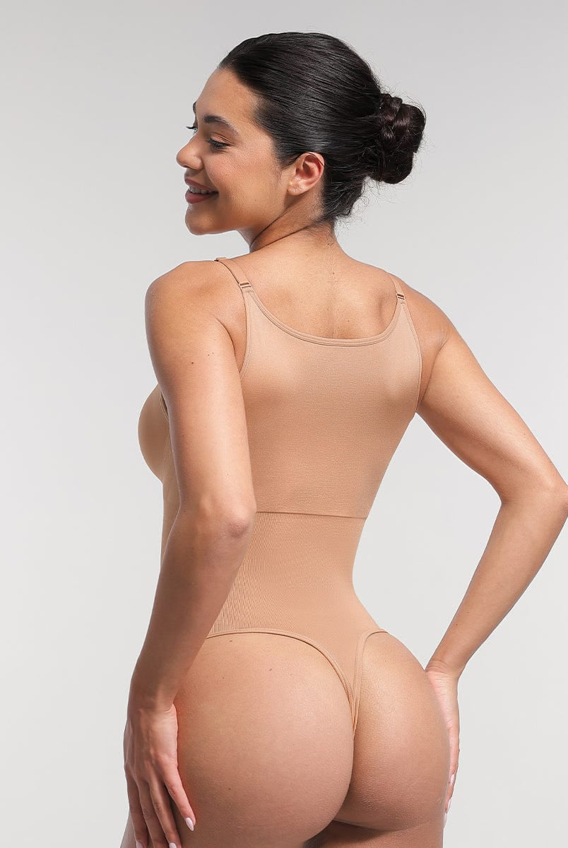 Ultimate Seamless Bra-Free Cami Tummy Control Thong Bodysuit with Removable Pads