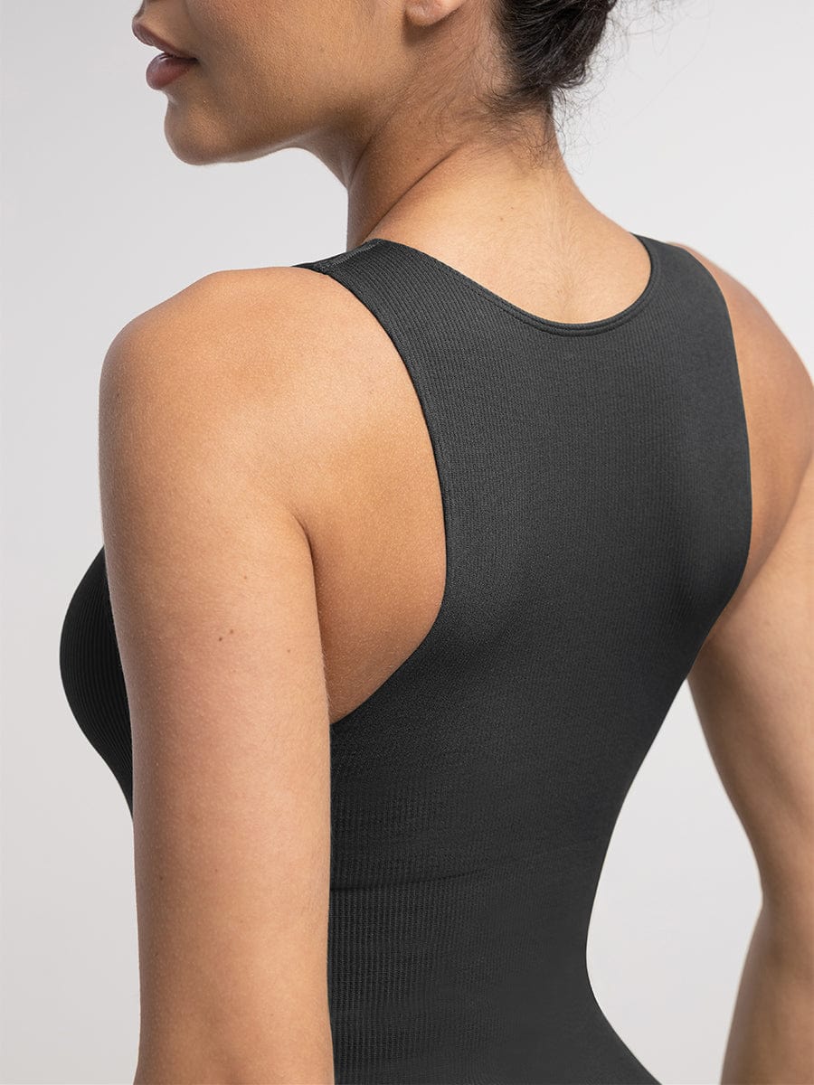 Seamless Ribbed Zip-Front Sleeveless Bodysuit: Ultimate Comfort & Style Shaper