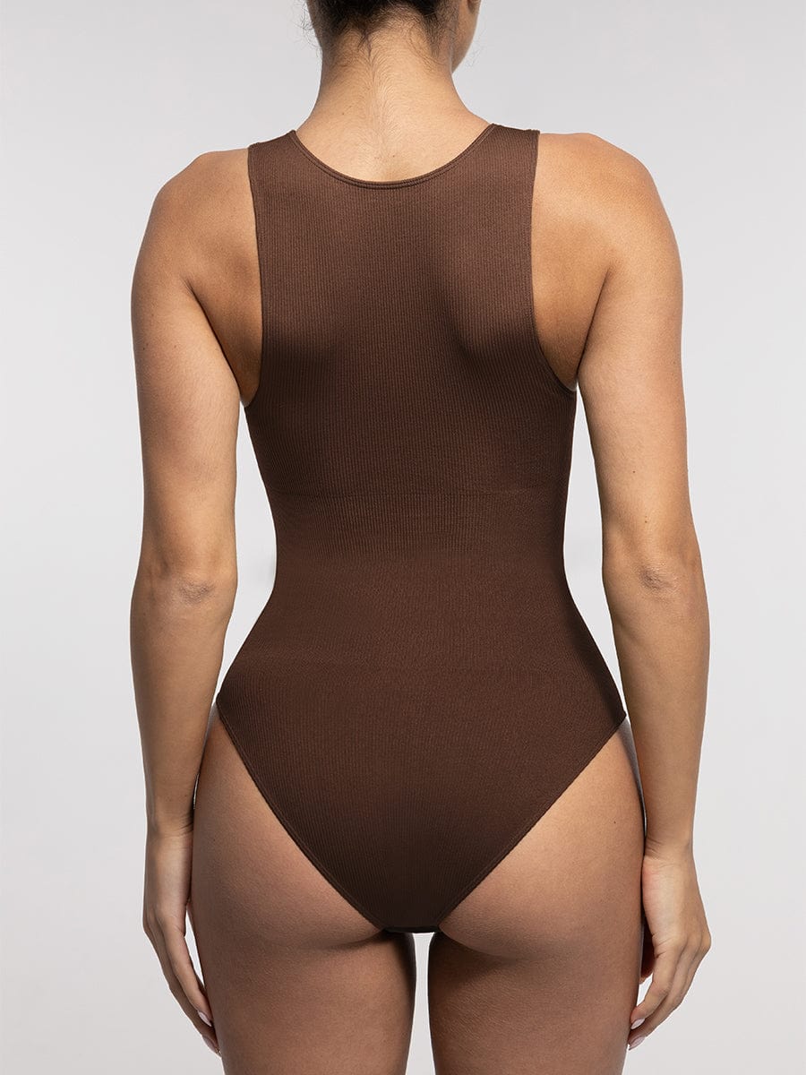 Seamless Ribbed Zip-Front Sleeveless Bodysuit: Ultimate Comfort & Style Shaper