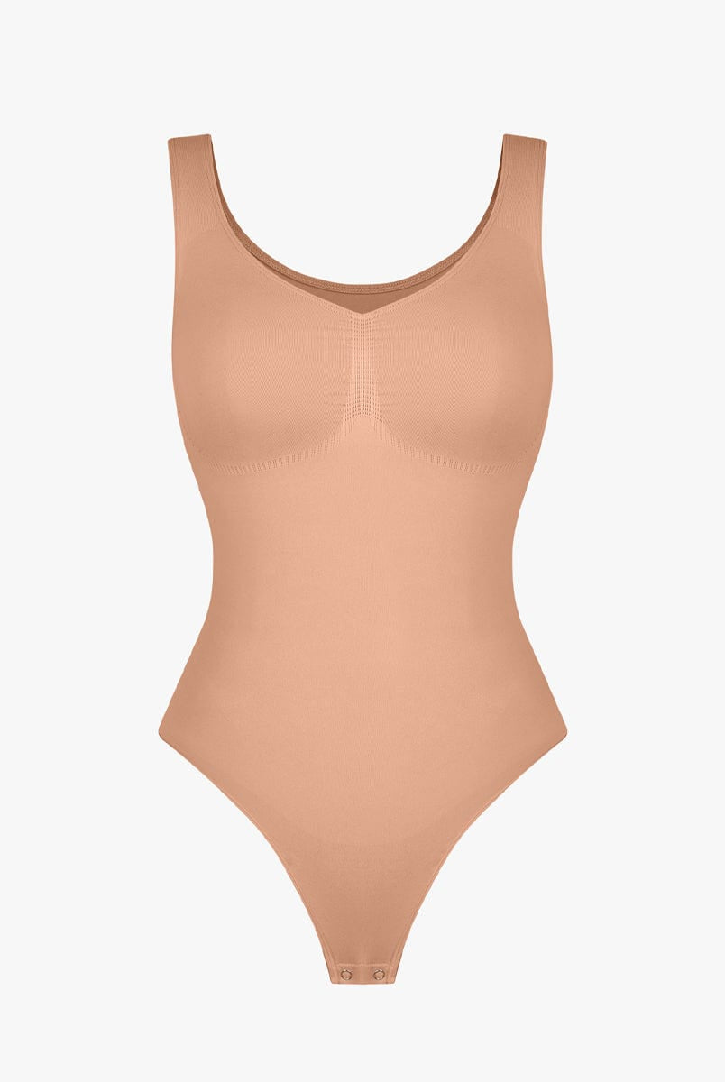 Seamless Diamond Neckline Bust Support Waist Abdomen Control Thong Bodysuit