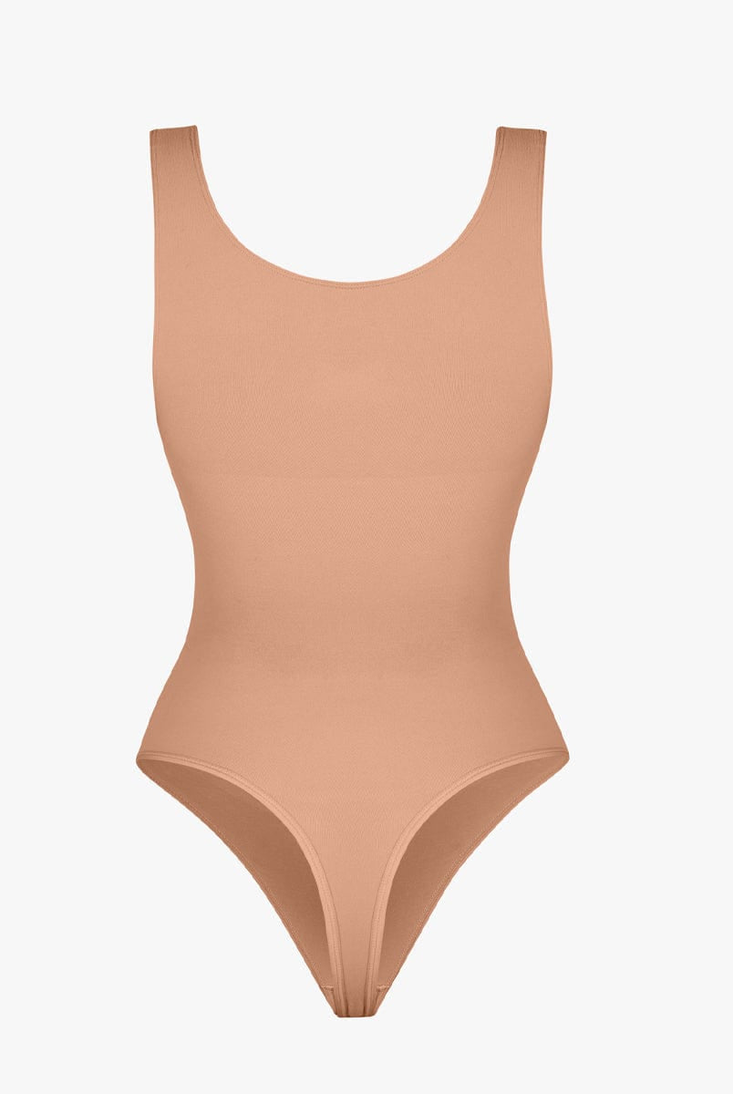 Seamless Diamond Neckline Bust Support Waist Abdomen Control Thong Bodysuit