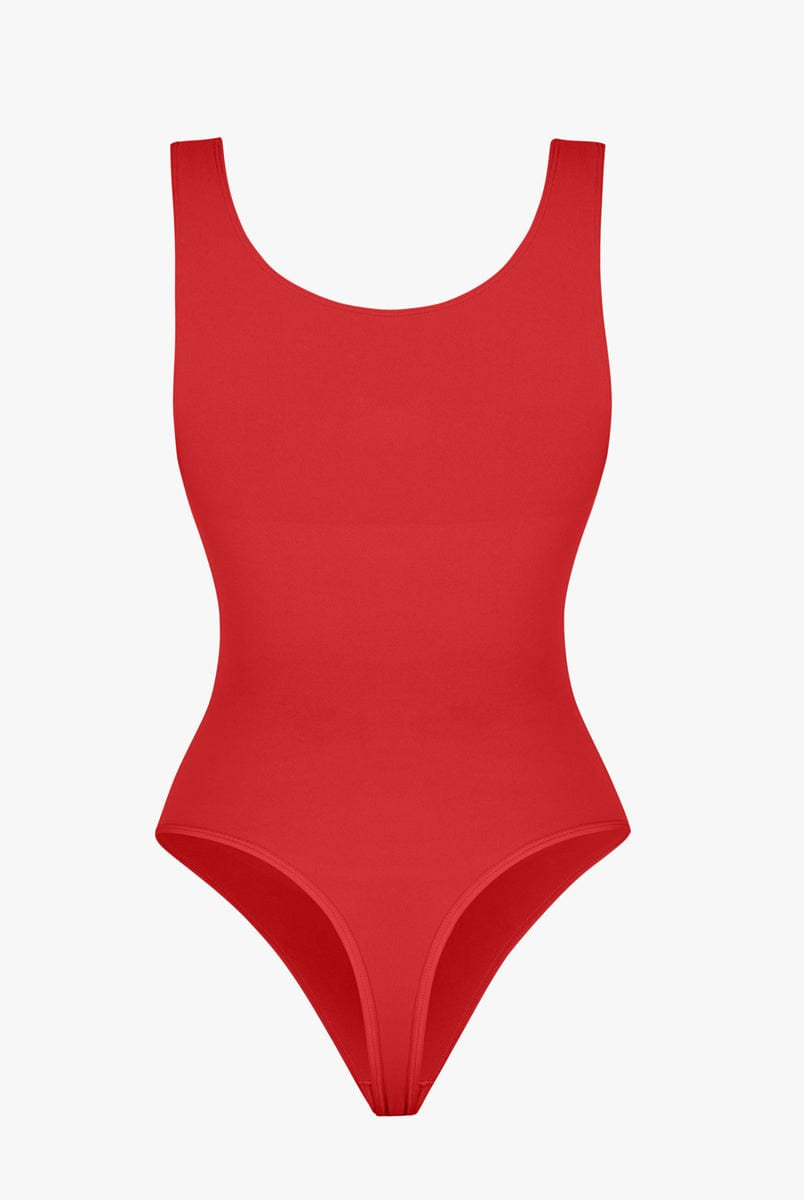 Seamless Diamond Neckline Bust Support Waist Abdomen Control Thong Bodysuit