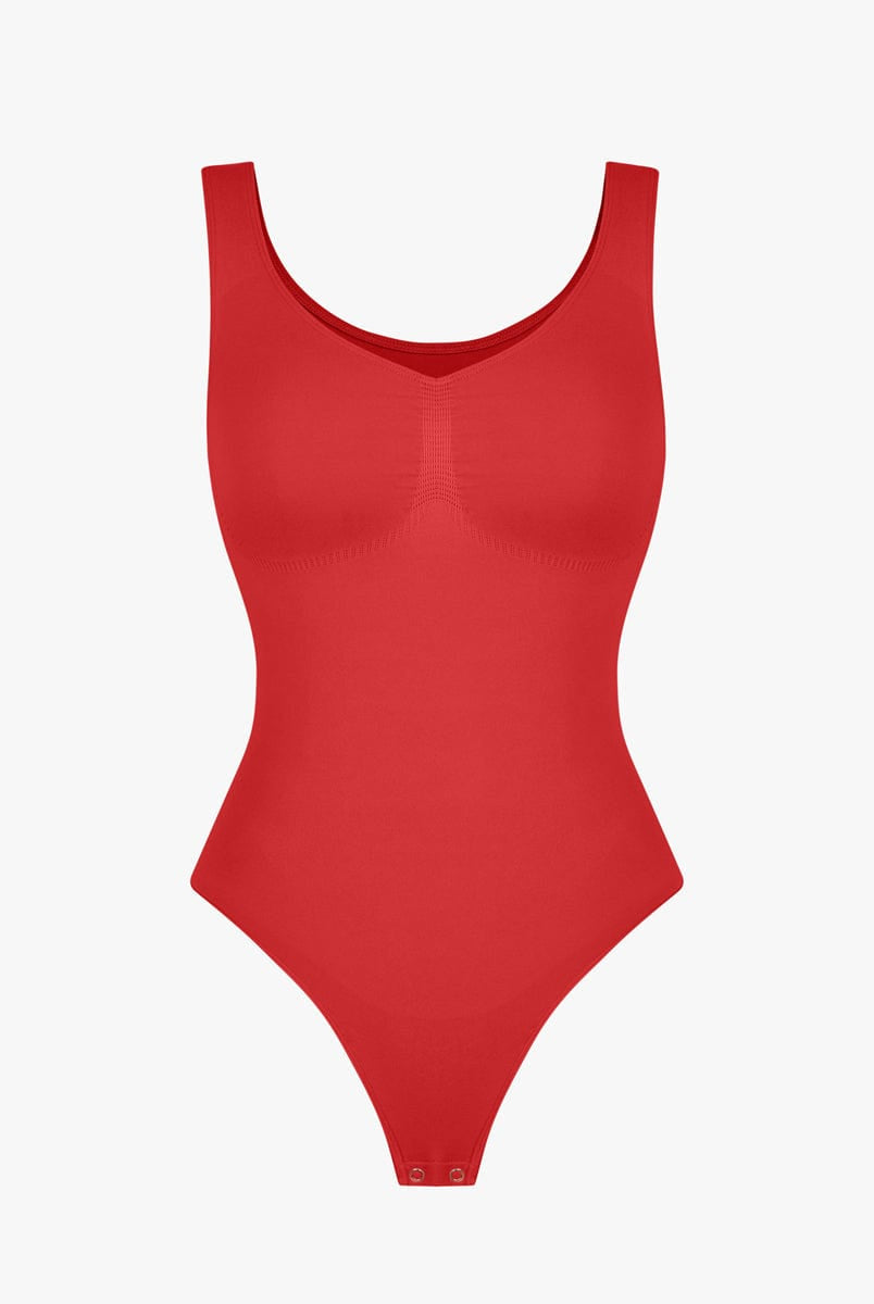 Seamless Diamond Neckline Bust Support Waist Abdomen Control Thong Bodysuit