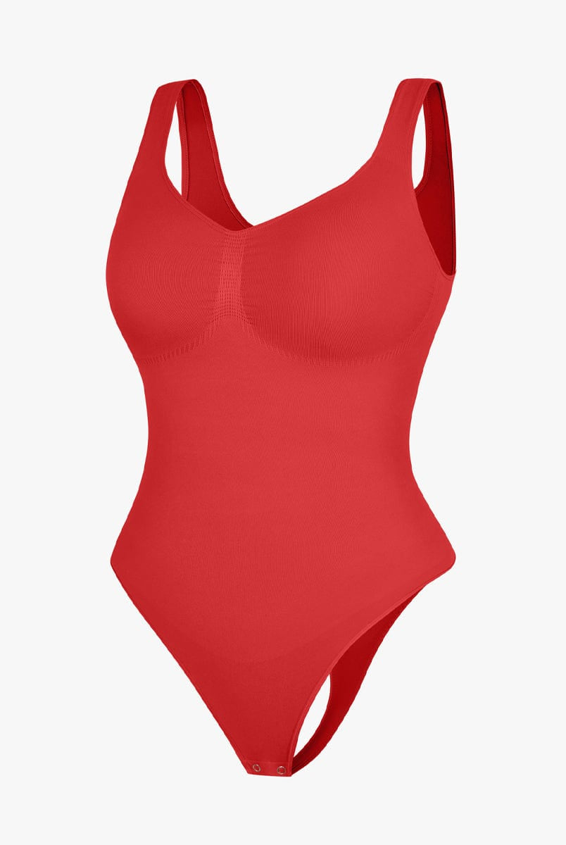 Seamless Diamond Neckline Bust Support Waist Abdomen Control Thong Bodysuit