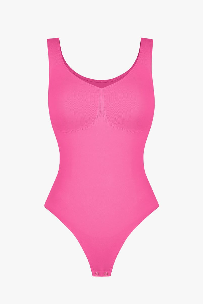 Seamless Diamond Neckline Bust Support Waist Abdomen Control Thong Bodysuit