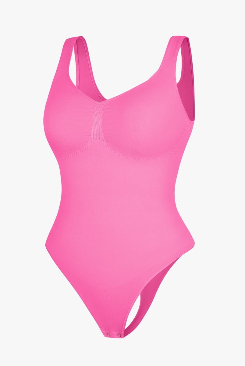 Seamless Diamond Neckline Bust Support Waist Abdomen Control Thong Bodysuit