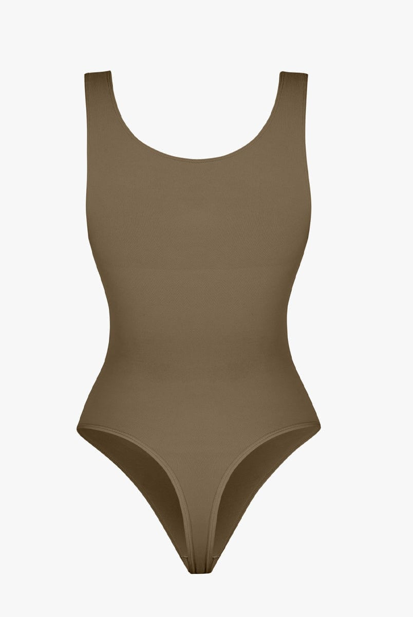 Seamless Diamond Neckline Bust Support Waist Abdomen Control Thong Bodysuit