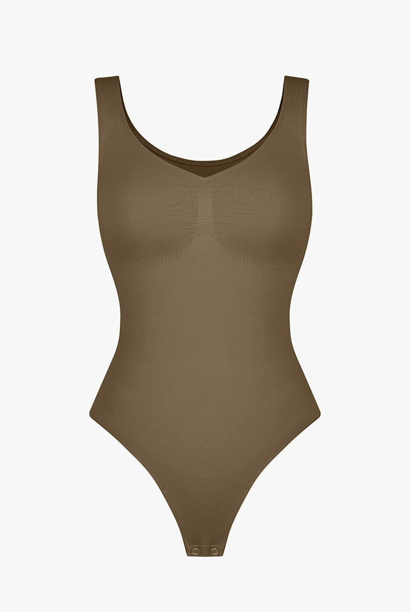 Seamless Diamond Neckline Bust Support Waist Abdomen Control Thong Bodysuit