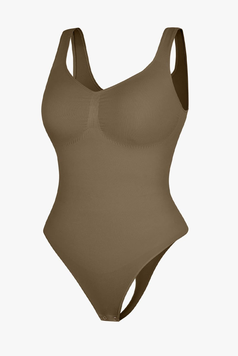 Seamless Diamond Neckline Bust Support Waist Abdomen Control Thong Bodysuit