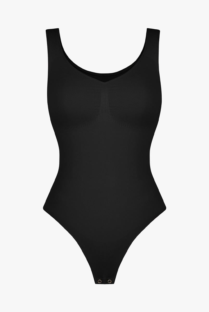 Seamless Diamond Neckline Bust Support Waist Abdomen Control Thong Bodysuit