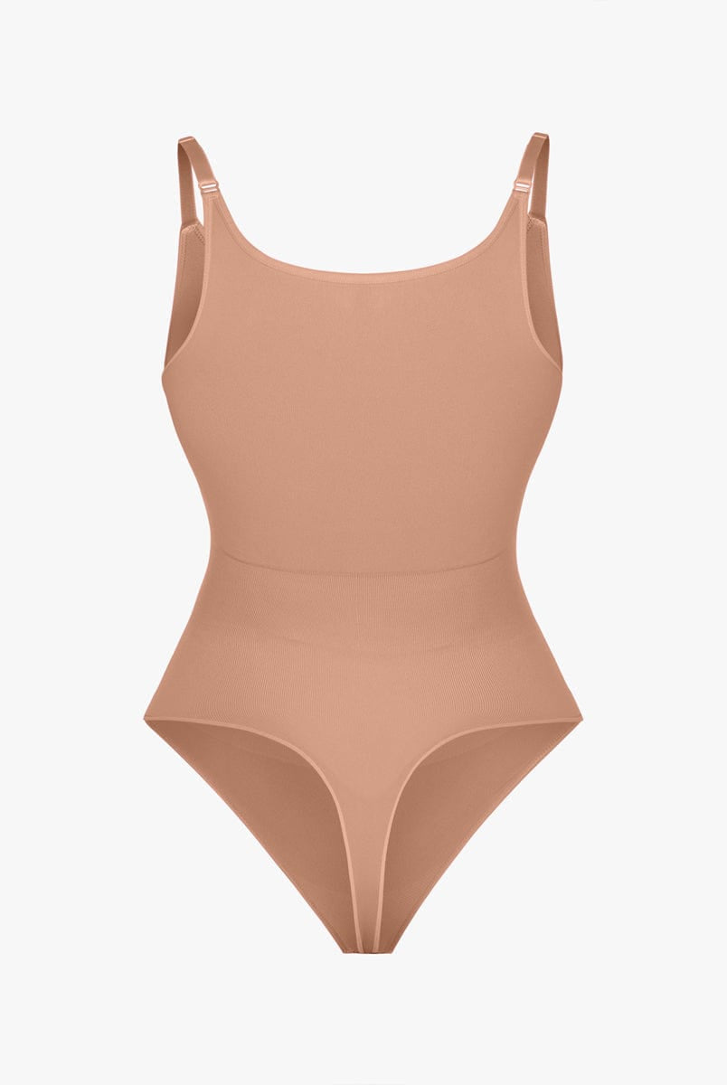 Ultimate Seamless Bra-Free Cami Tummy Control Thong Bodysuit with Removable Pads