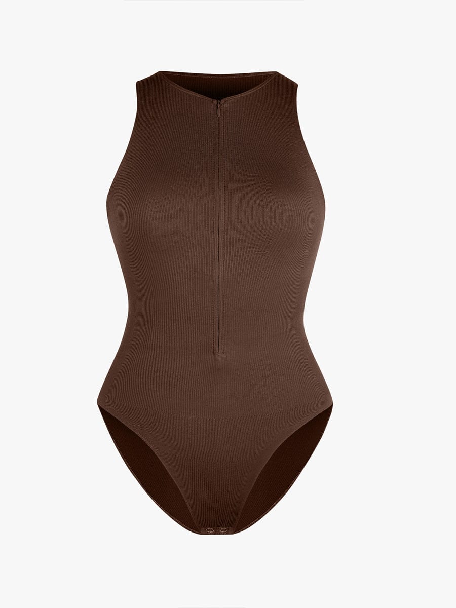 Seamless Ribbed Zip-Front Sleeveless Bodysuit: Ultimate Comfort & Style Shaper