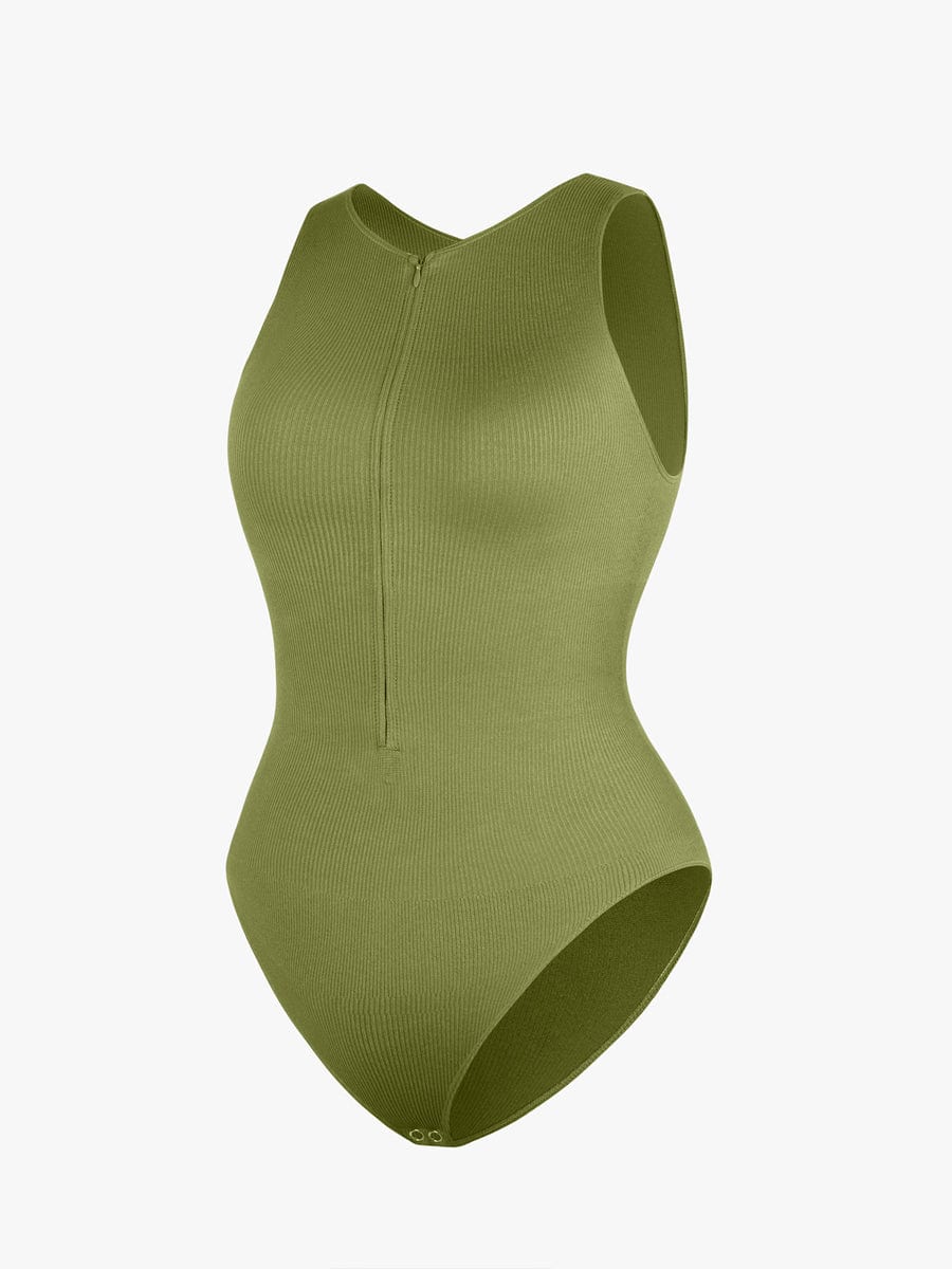 Seamless Ribbed Zip-Front Sleeveless Bodysuit: Ultimate Comfort & Style Shaper