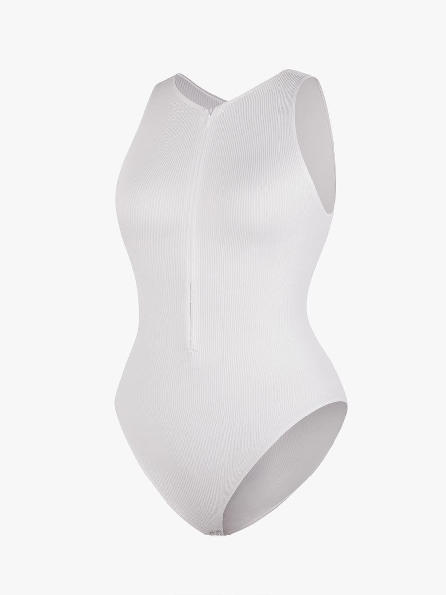 Seamless Ribbed Zip-Front Sleeveless Bodysuit: Ultimate Comfort & Style Shaper
