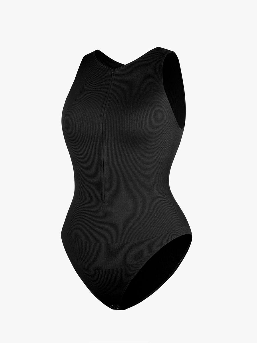 Seamless Ribbed Zip-Front Sleeveless Bodysuit: Ultimate Comfort & Style Shaper