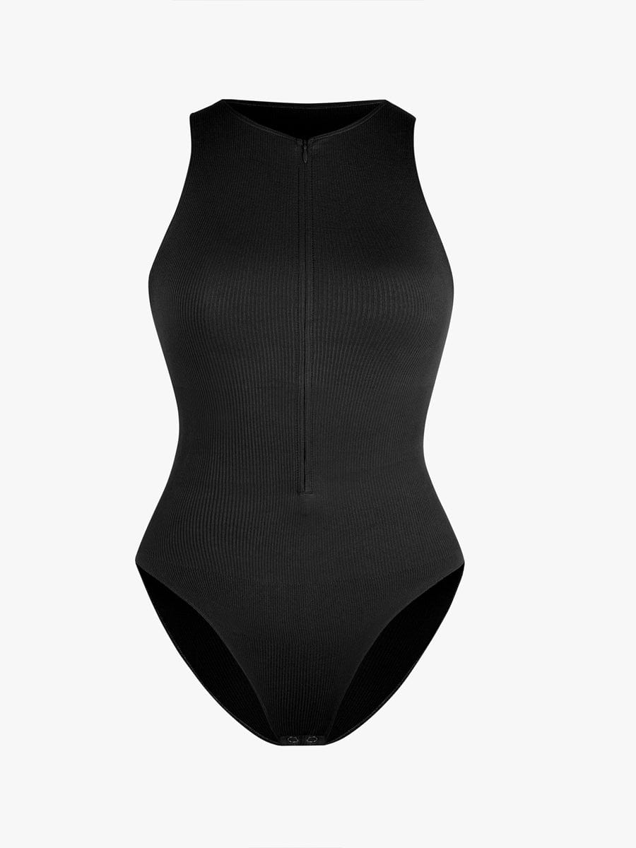Seamless Ribbed Zip-Front Sleeveless Bodysuit: Ultimate Comfort & Style Shaper