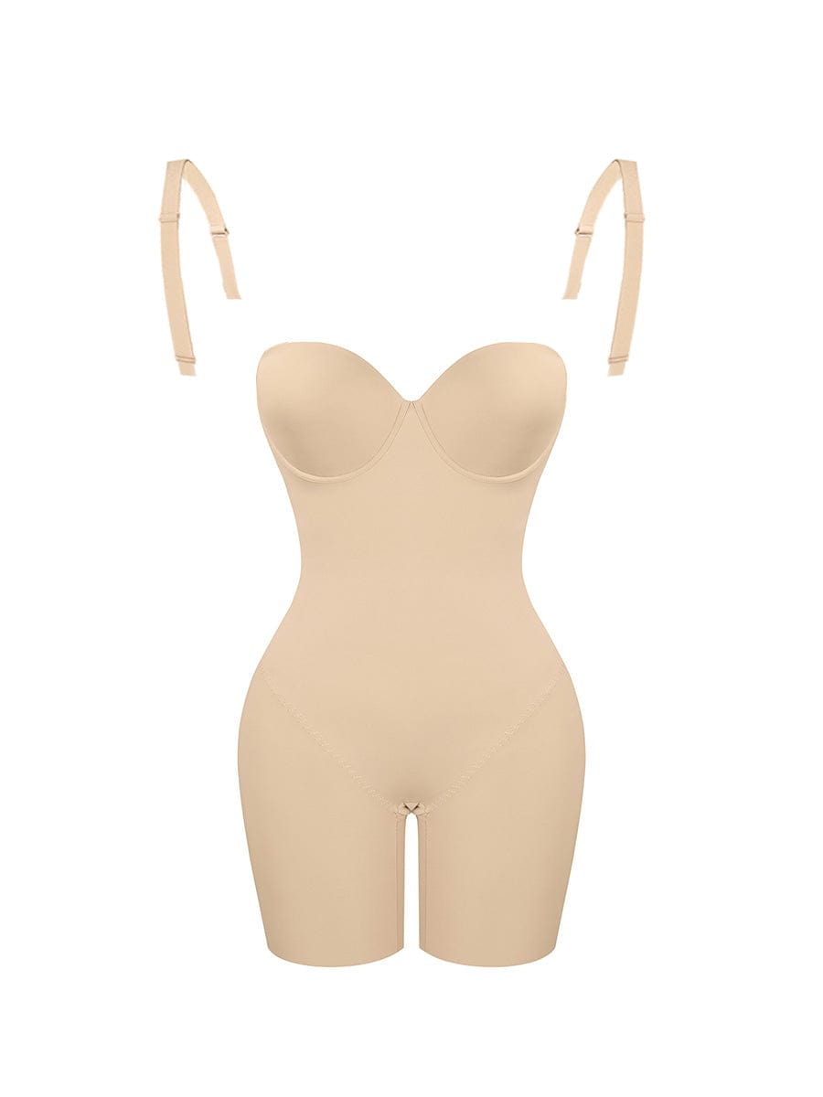 Seamless Sculpting Mid-Thigh Tummy Control Bodysuit with Underwire Push-Up Bra