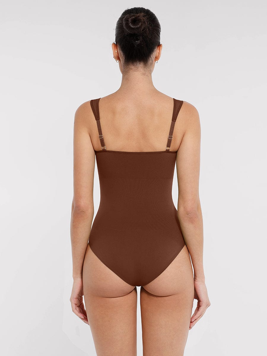 Seamless Diamond Neck Bust Support Waist Control Thong Bodysuit