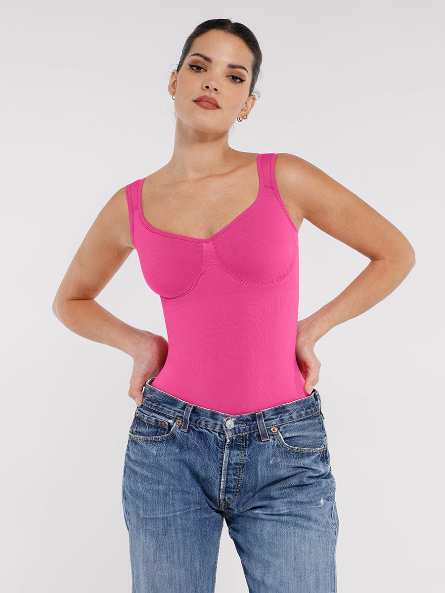 Seamless Diamond Neck Bust Support Waist Control Thong Bodysuit