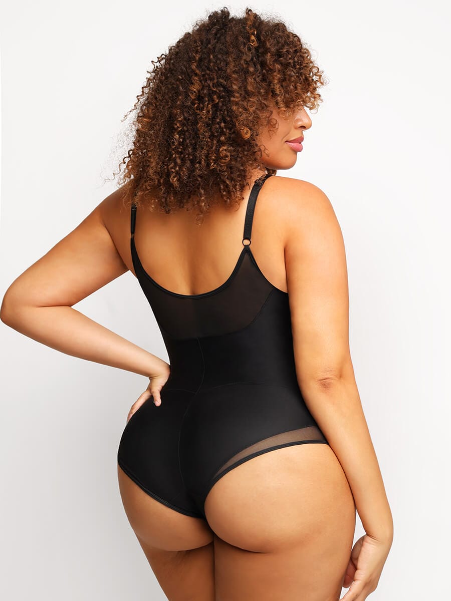 Sculpting Mesh Sheer Deep V-Neck Bodysuit: Flattering Control Undergarment Shapewear