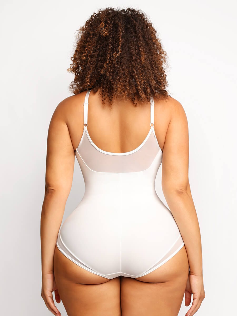 Sculpting Mesh Sheer Deep V-Neck Bodysuit: Flattering Control Undergarment Shapewear