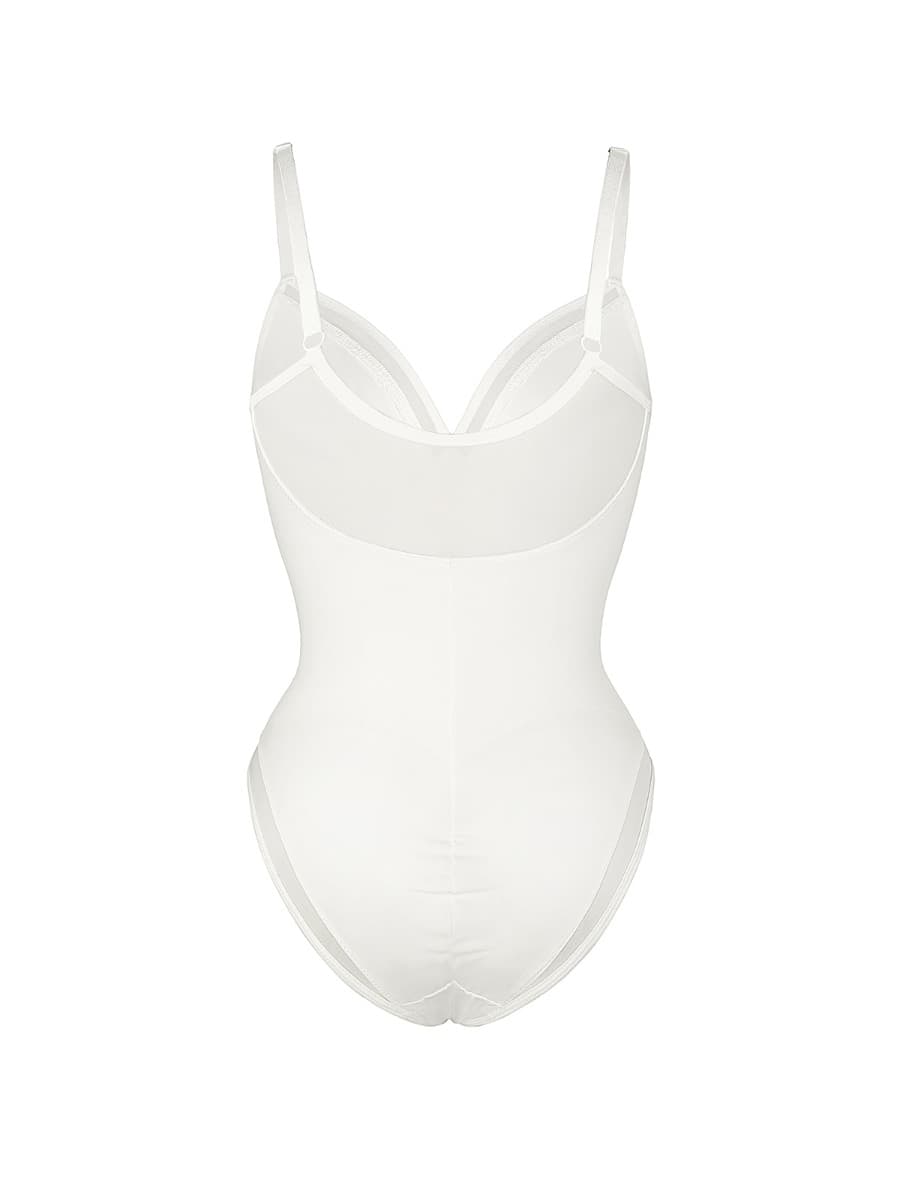 Sculpting Mesh Sheer Deep V-Neck Bodysuit: Flattering Control Undergarment Shapewear