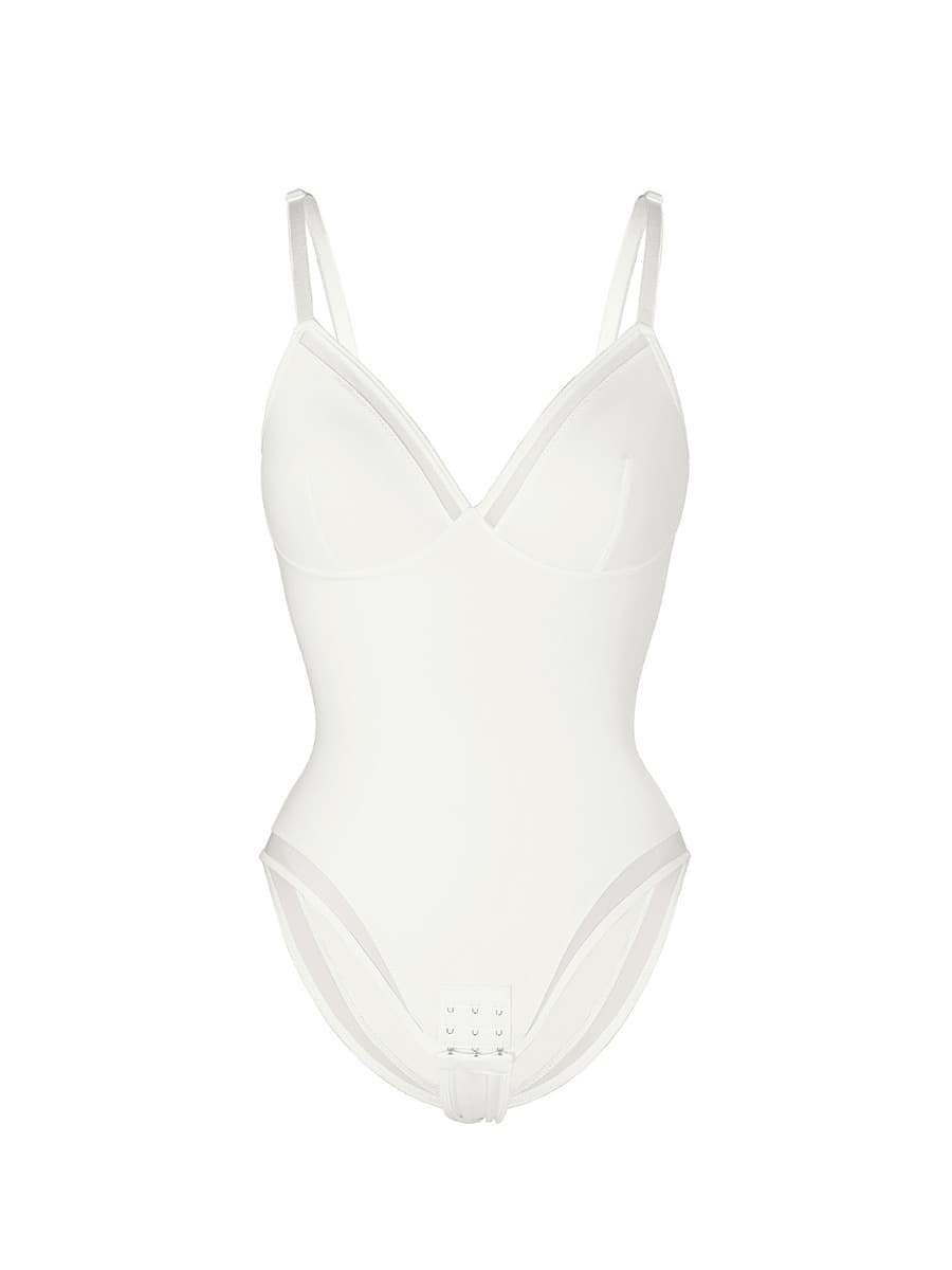 Sculpting Mesh Sheer Deep V-Neck Bodysuit: Flattering Control Undergarment Shapewear