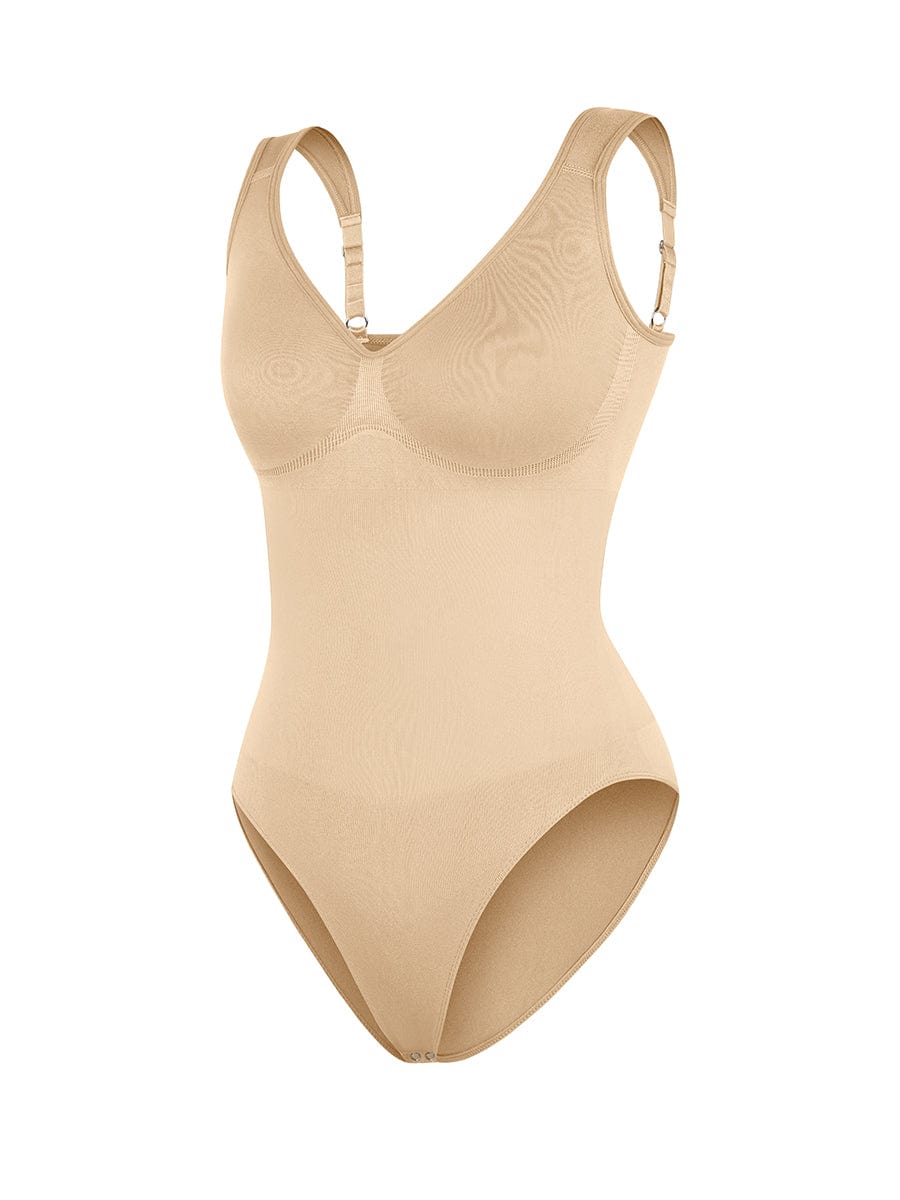 Seamless Diamond Neck Bust Support Waist Control Thong Bodysuit