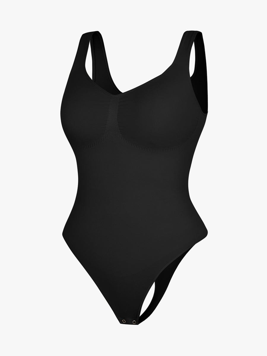 Seamless Diamond Neckline Bust Support Waist Abdomen Control Thong Bodysuit
