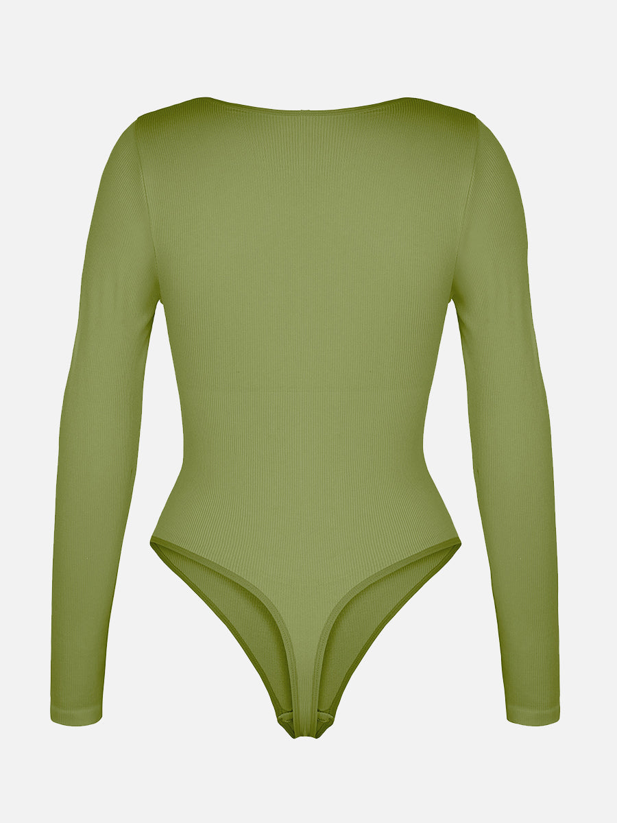 Seamless Ribbed Sexy Hollow Scoop Neck Thong Bodysuit for Women