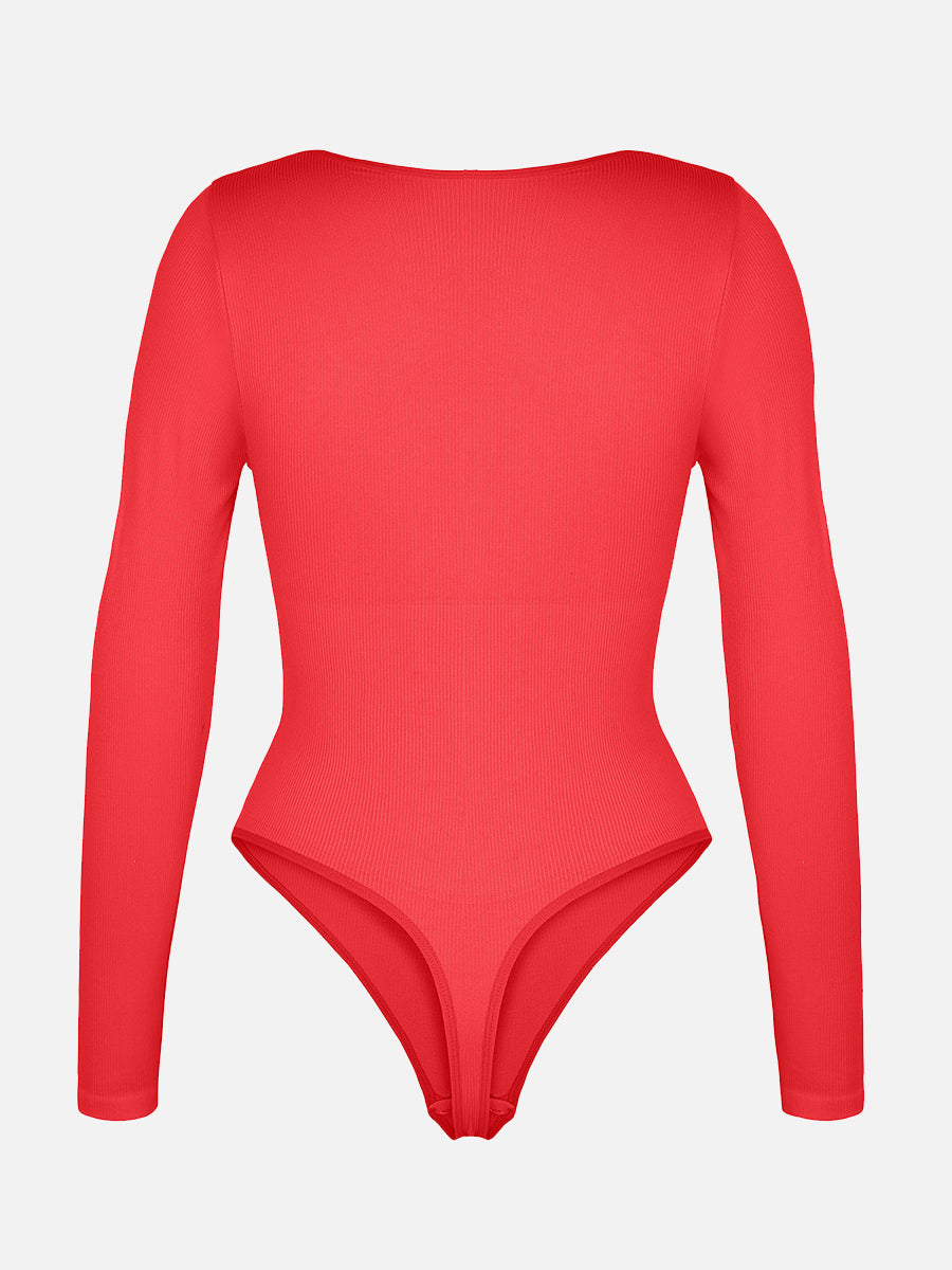 Seamless Ribbed Sexy Hollow Scoop Neck Thong Bodysuit for Women