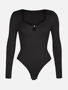 Seamless Ribbed Sexy Hollow Scoop Neck Thong Bodysuit for Women