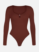 Seamless Ribbed Sexy Hollow Scoop Neck Thong Bodysuit for Women