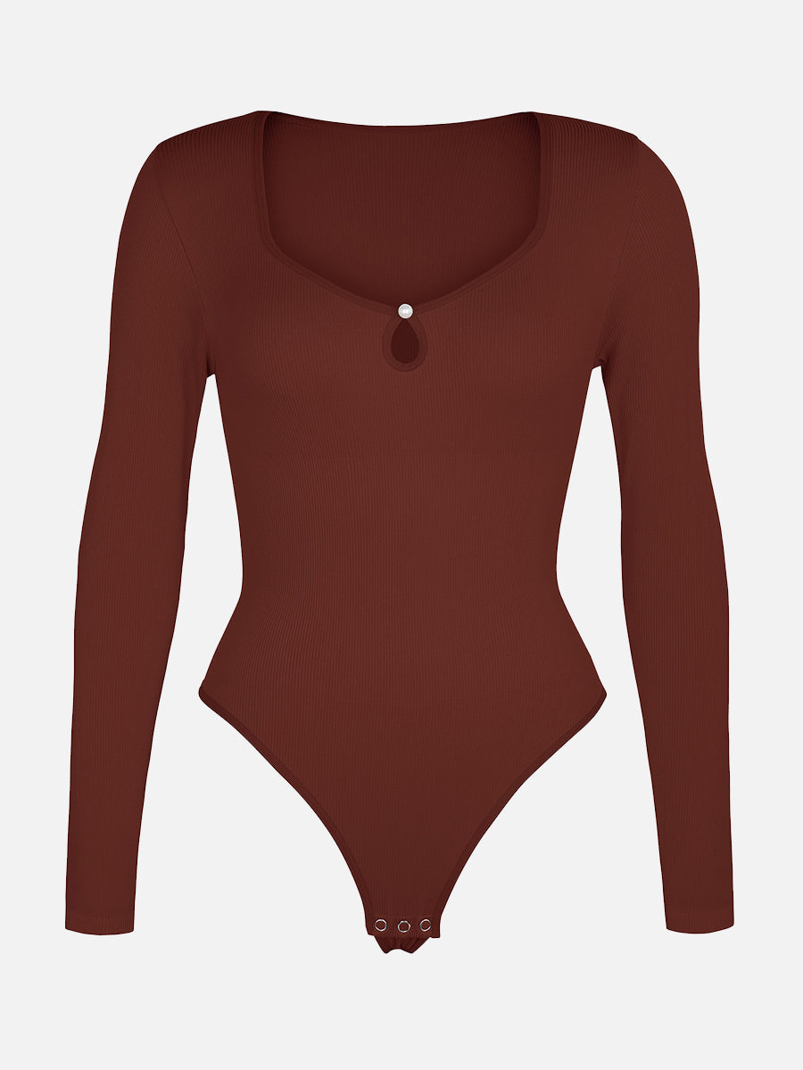 Seamless Ribbed Sexy Hollow Scoop Neck Thong Bodysuit for Women