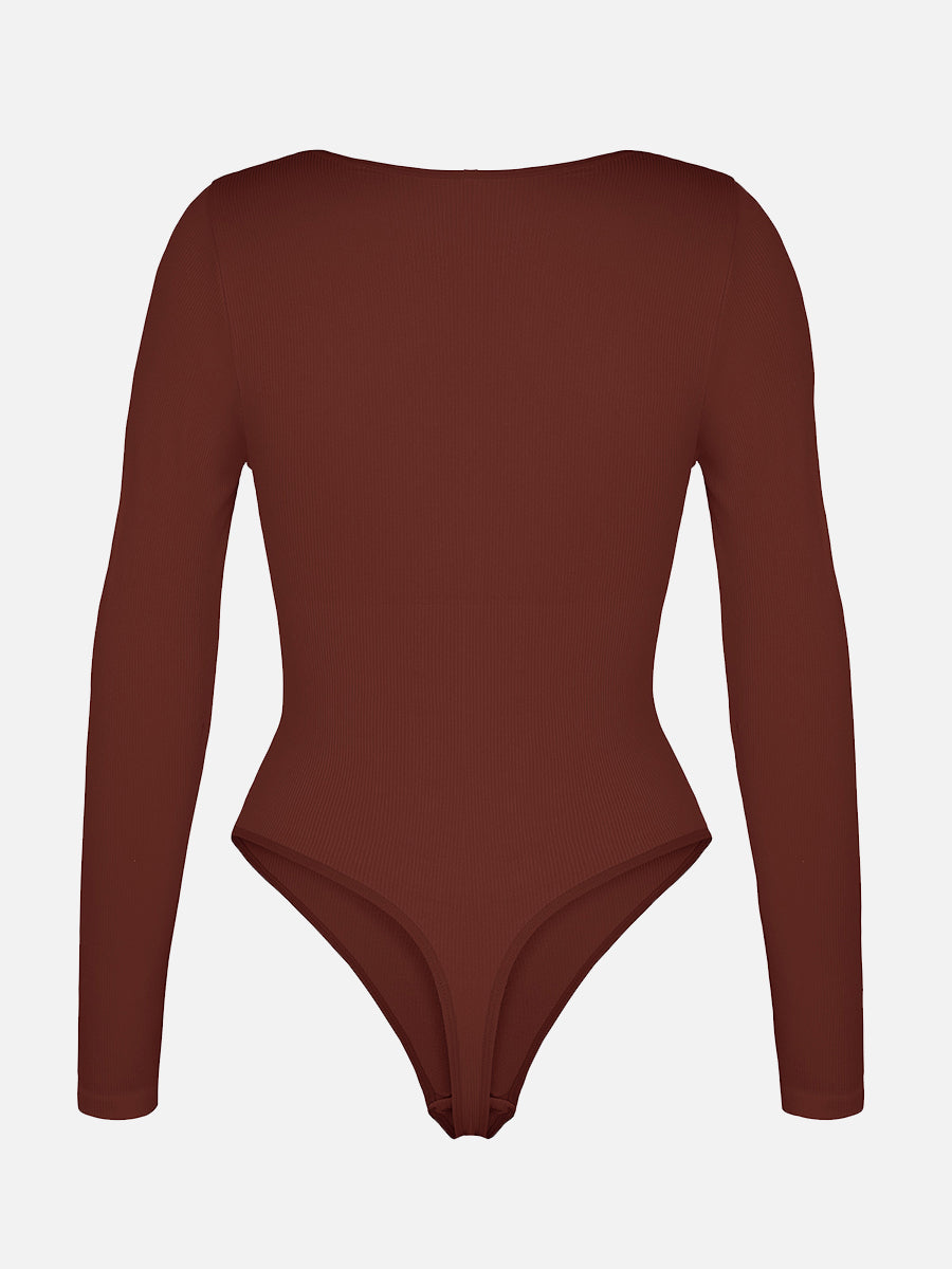 Seamless Ribbed Sexy Hollow Scoop Neck Thong Bodysuit for Women