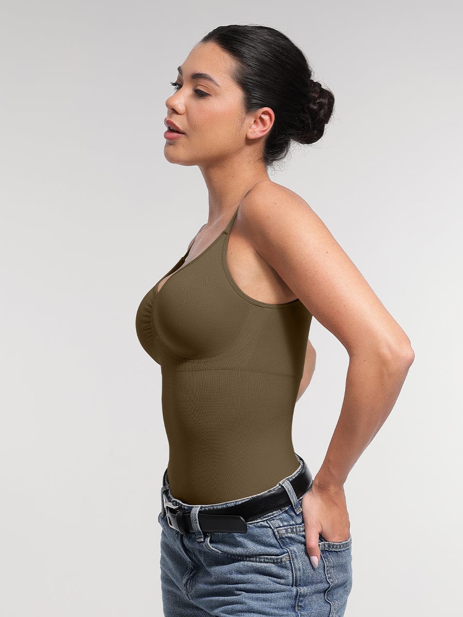 Ultimate Seamless Bra-Free Cami Tummy Control Thong Bodysuit with Removable Pads