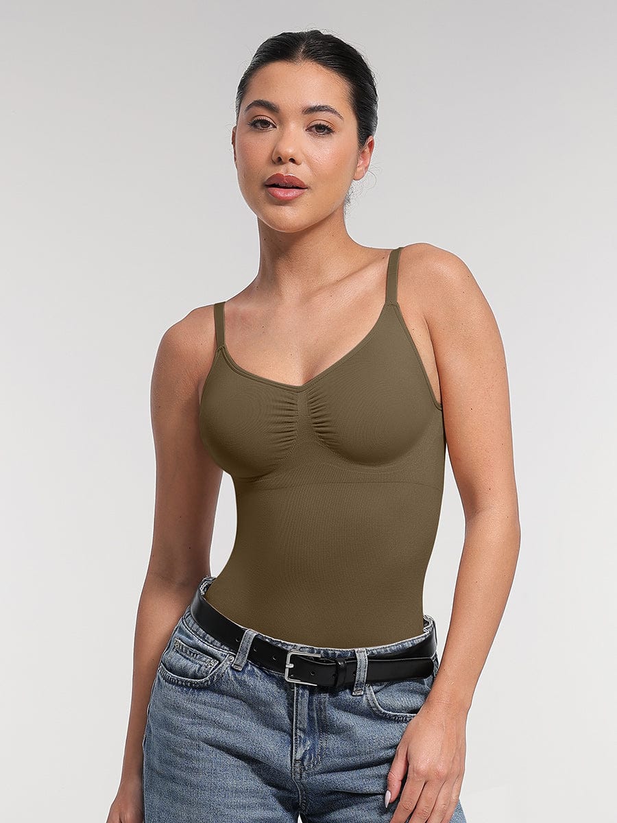 Ultimate Seamless Bra-Free Cami Tummy Control Thong Bodysuit with Removable Pads