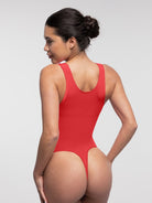 Seamless Diamond Neckline Bust Support Waist Abdomen Control Thong Bodysuit
