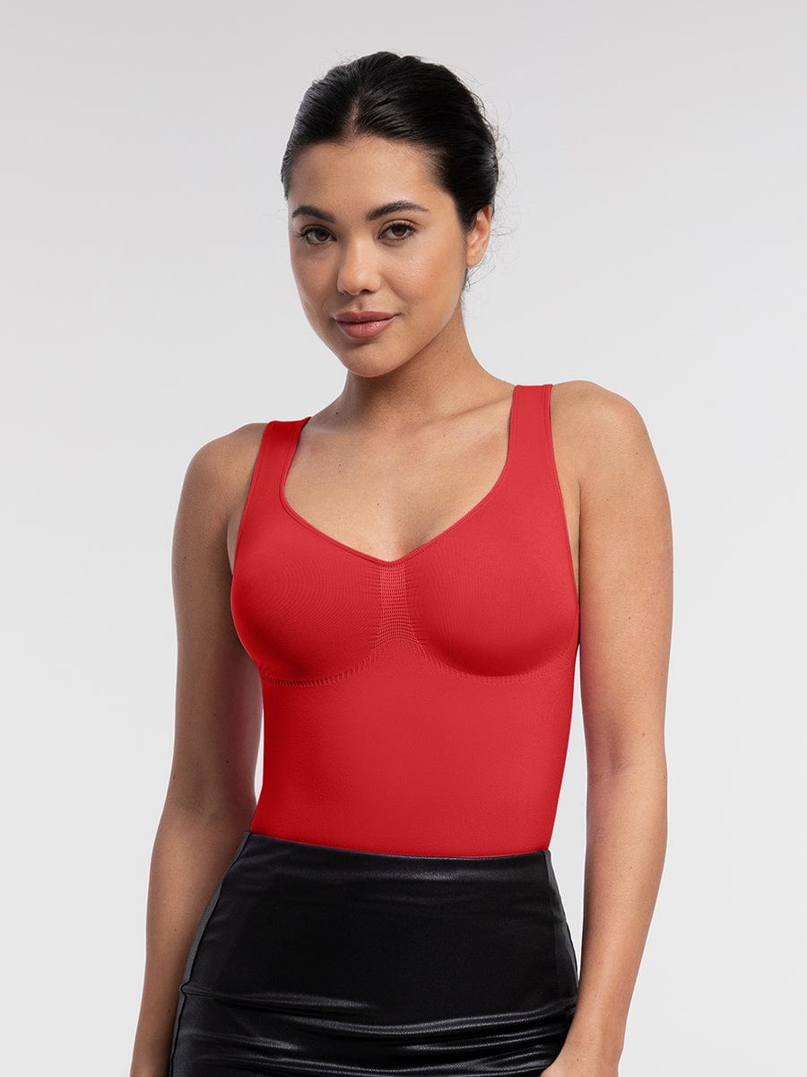 Seamless Diamond Neckline Bust Support Waist Abdomen Control Thong Bodysuit