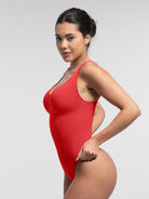 Seamless Diamond Neckline Bust Support Waist Abdomen Control Thong Bodysuit