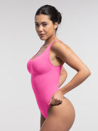 Seamless Diamond Neckline Bust Support Waist Abdomen Control Thong Bodysuit