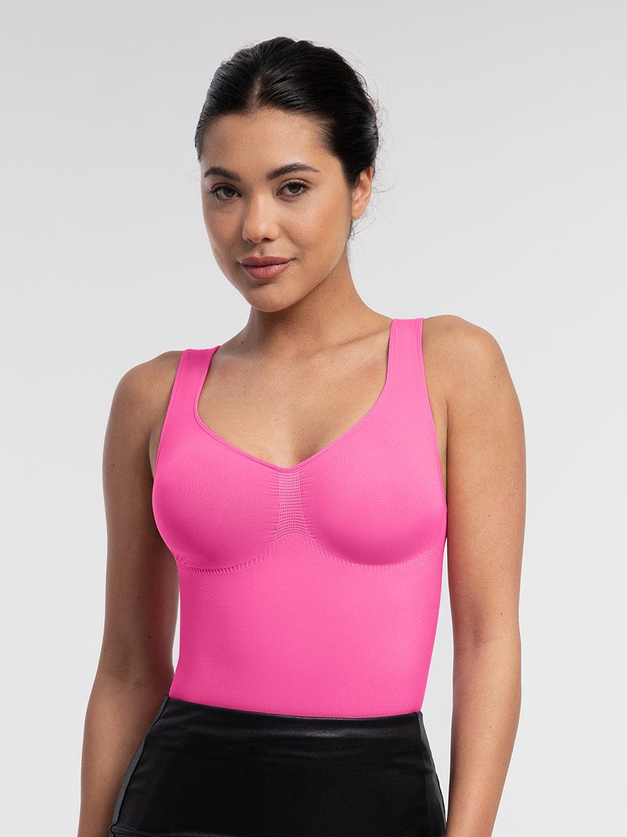 Seamless Diamond Neckline Bust Support Waist Abdomen Control Thong Bodysuit