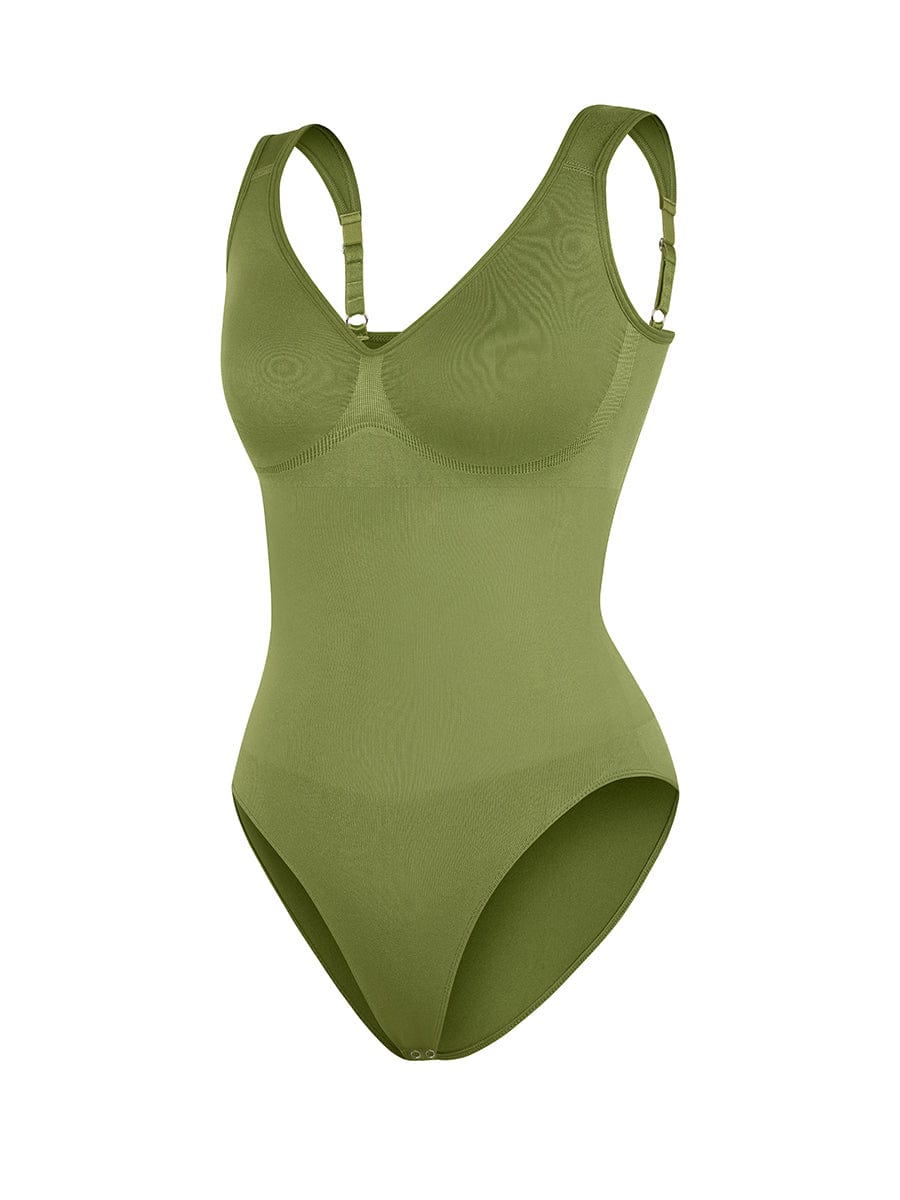 Seamless Diamond Neck Bust Support Waist Control Thong Bodysuit